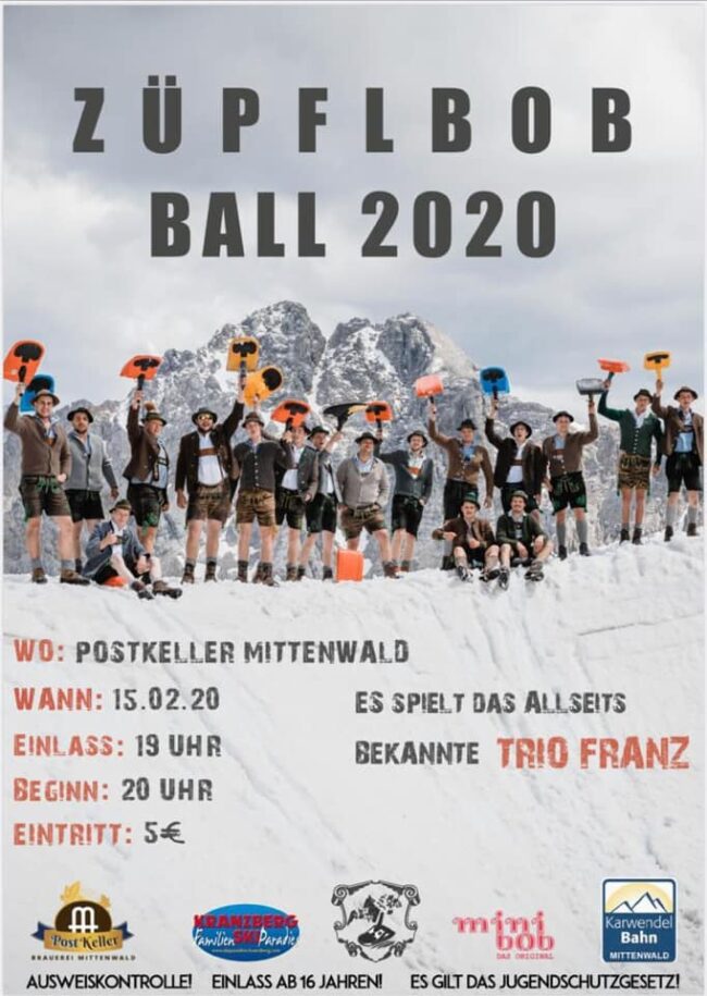 Zipfelbob-Faschingsball-Mittenwald Züpflbob Ball 2020